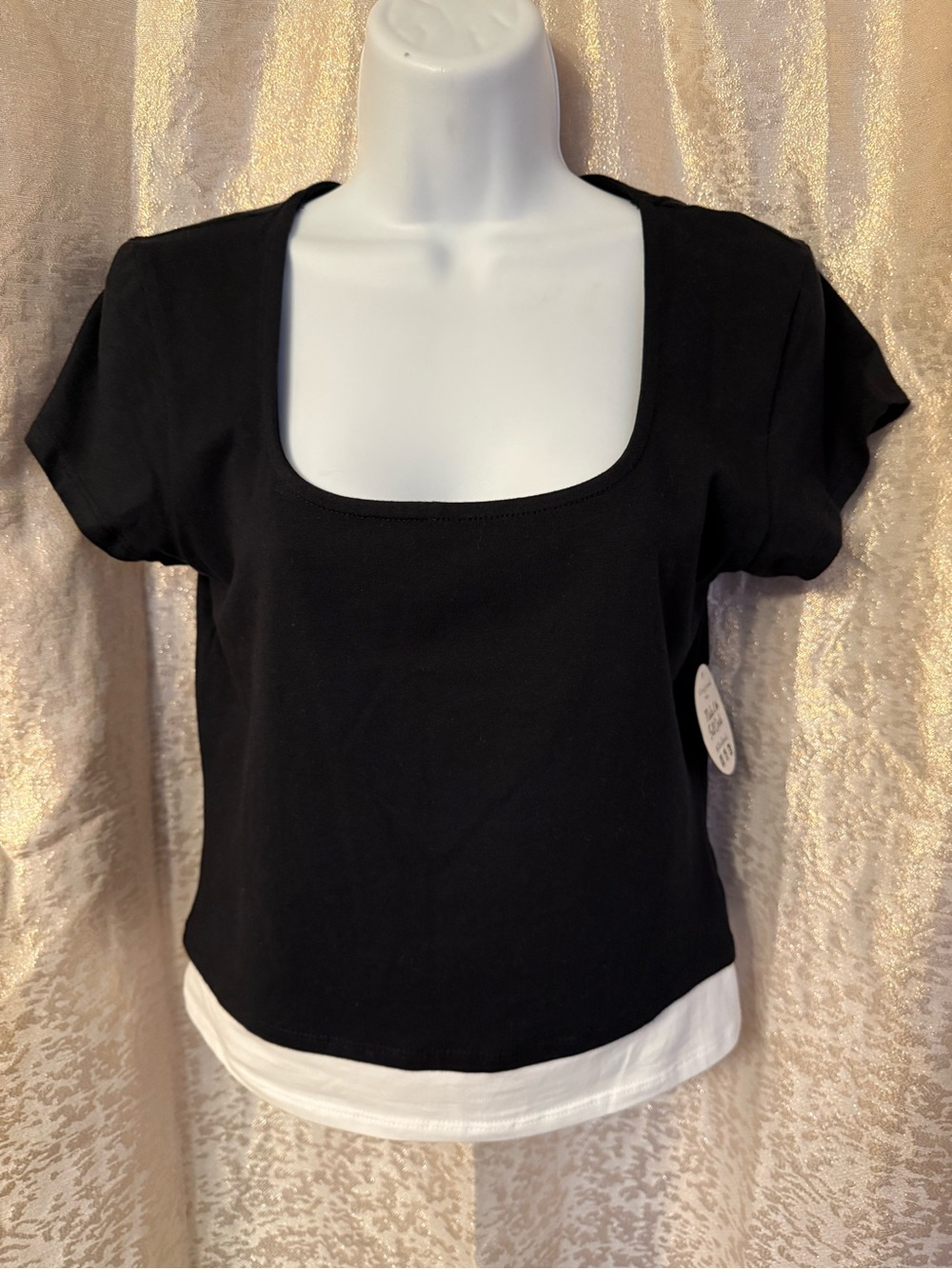 Square-Neck Black Crop Top with Contrast Hem